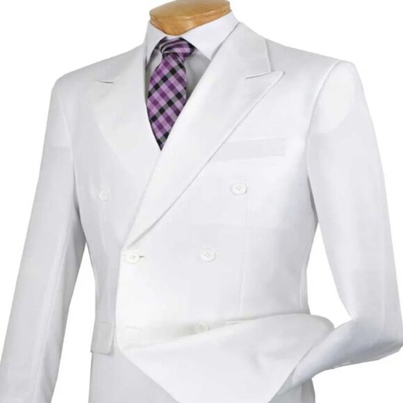 Pleated Suit - Mens Suits With Pleated Pant - Regular Fit Suit - White Poplin Su - Picture 1 of 2
